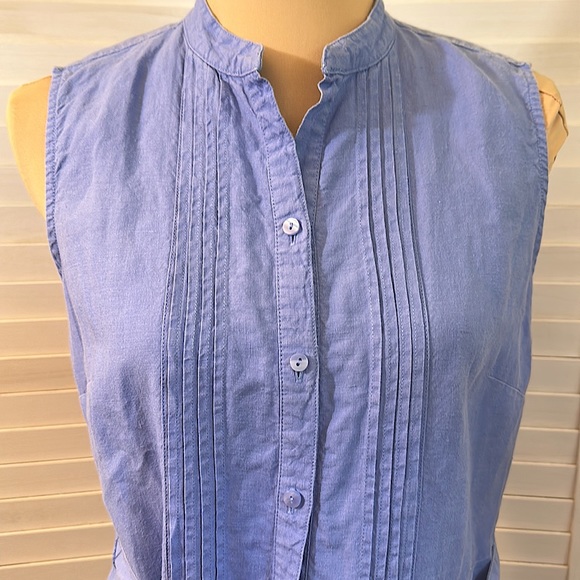L.L. Bean Linen Chambray Dress Minimalist Lagenlook Preppy Blue Size 8 - Picture 3 of 6